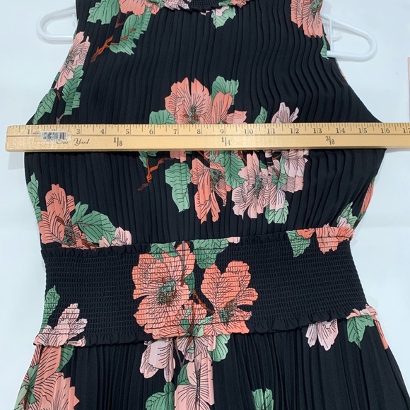 NANETE LEPORE Floral Mock Neck Sleeveless Smocked Midi Dress Black and Pink Sz 6 - Picture 6 of 13